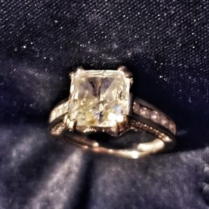 CZ Engagement Ring - 3 CZ. 14 K white gold